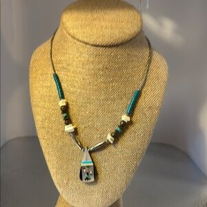 Elegant Liquid Sterling Silver and Turquoise Necklace Kachina Dancet